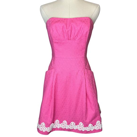 Lilly Pulitzer Blossom Jacquard Strapless Dress in Hotty Pink Size 2 - Picture 1 of 8